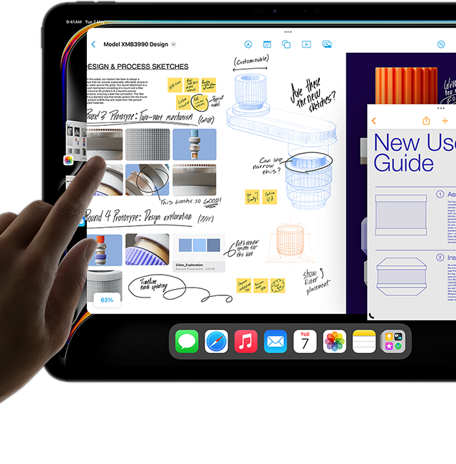 Multitasking view of iPadOS on iPad Pro shows multiple apps running simultaneously.