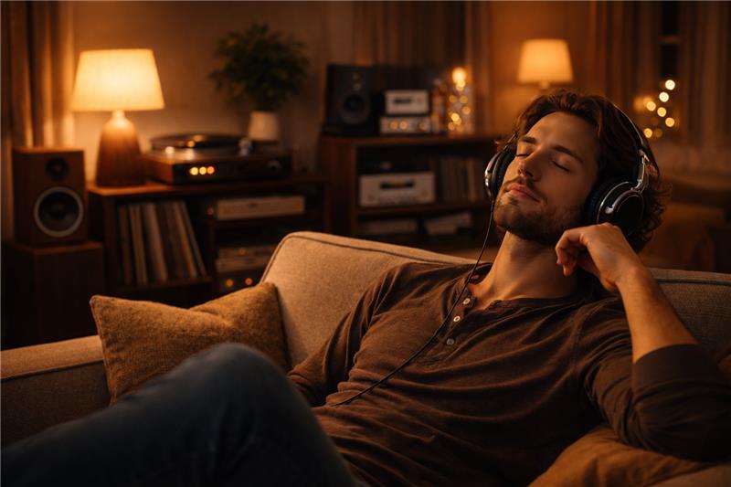 Person listening to high-end audio