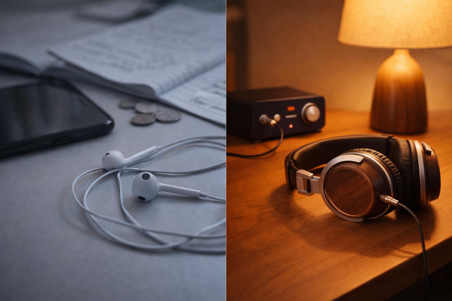 Basic earbuds vs premium headphones comparison